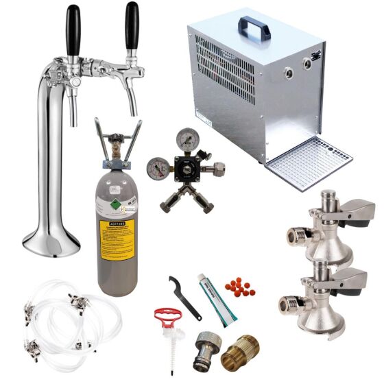 Under-counter complete set 2 lines 60ltr with dispensing column Classic Elegant 2 x A Keg Coupler