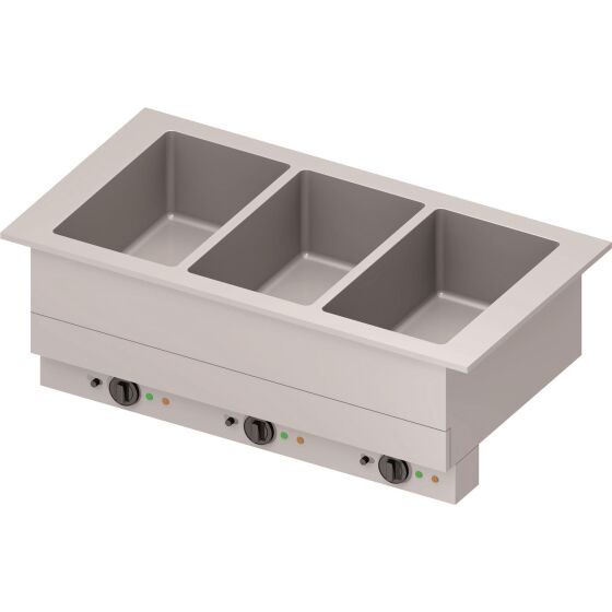 Stalgast Edelstahl Bain-Marie "Drop-In" 3x GN1/1 Einzelbecken 1155x620x390 mm, Edelstahlabdeckung