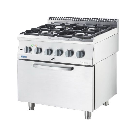 Gasherd Basic 4-Brenner (2x3,5 + 2x5 kW) mit Elektro-Heißluftofen (600x400 mm/GN 1/1), Serie 700 ND