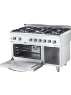 Gasherd Basic mit 6 Brennern (3x3,5+3x5), Elektro-Umluft-Backofen GN1/1 und Regalfach, Serie 700 ND