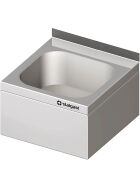 Stalgast Edelstahl Handwaschbecken zur Wandmontage, 500x500x300 mm, mit dreiseitiger Beckenblende, mit Aufkantung, verschweißt