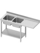 Spültisch ECO mit Grundboden und Überstand 1600x700x900 mm, mit zwei Becken links, mit Aufkantung, Selbstmontage