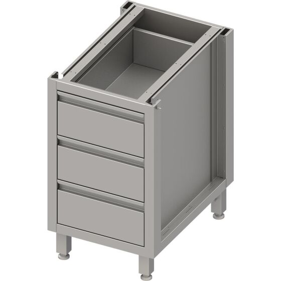 Stalgast Edelstahl Schubladenunterschrank Boxversion 2.0, für Beine/Sockelrahmen, drei Schubladen 450x640x660 mm