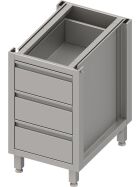 Stalgast Edelstahl Schubladenunterschrank Boxversion 2.0, für Beine/Sockelrahmen, drei Schubladen 450x640x660 mm