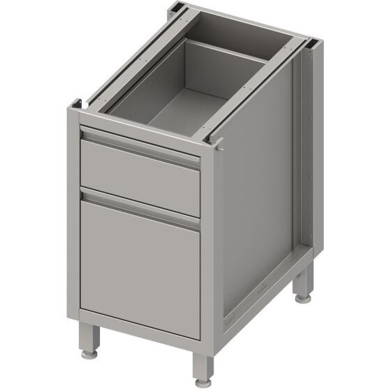 Stalgast Edelstahl Unterschrank Boxversion 2.0, für Beine/Sockelrahmen, mit zwei unterschiedlichen Schubladen 450x540x660 mm