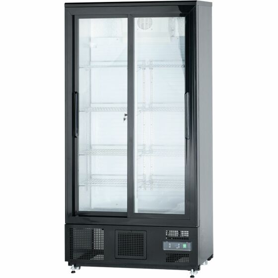 Stalgast schwarzer Bar-Kühlschrank mit 2 Schiebetüren aus Glas, 490 Liter