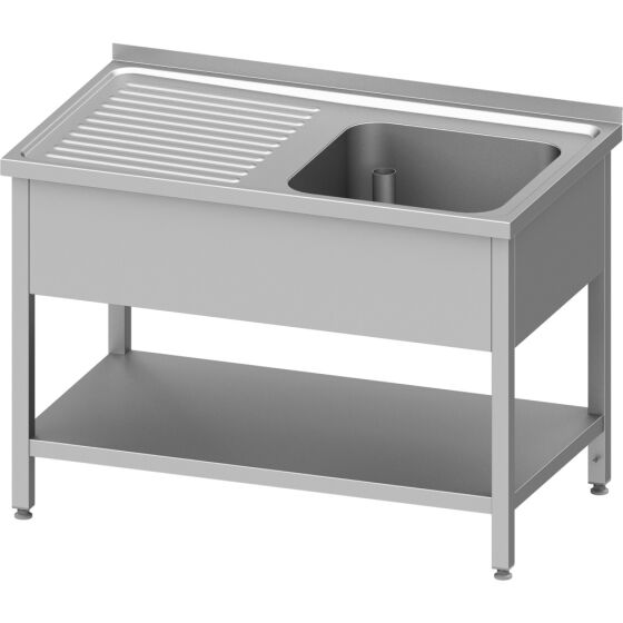 Stalgast Edelstahl Spültisch mit Grundboden 1100x600x850 mm, mit einem Becken rechts, mit Aufkantung, verschweißt