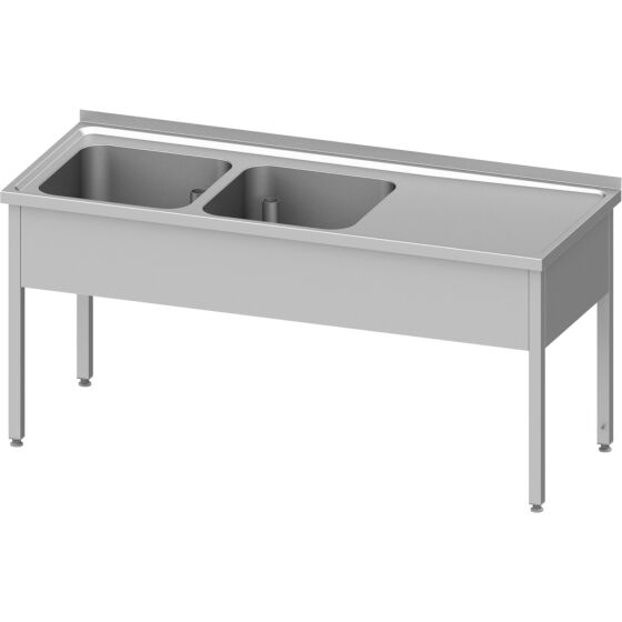 Stalgast Edelstahl  Spültisch ohne Grundboden 1100x600x850 mm, mit zwei Becken links, mit Aufkantung, verschweißt