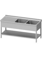 Stalgast Edelstahl Spültisch mit Grundboden 1100x600x850 mm, mit zwei Becken, mit Aufkantung, verschweißt