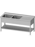 Stalgast Edelstahl Spültisch mit Grundboden 1100x600x850 mm, mit zwei Becken, mit Aufkantung, verschweißt
