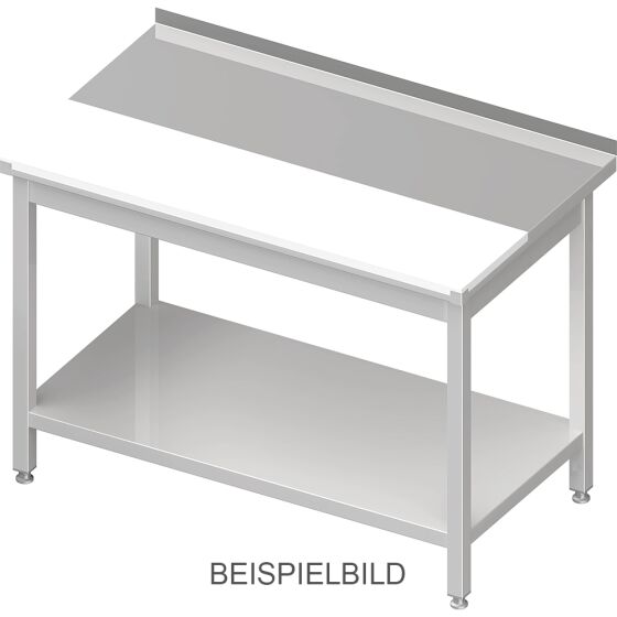 Stalgast Edelstahl Arbeitstisch mit Grundboden, 850 mm, mit vertiefter PE-Schneideplatte, ohne Aufkantung, verschweißt