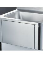 Handwaschbecken zur Wandmontage 400x330x570 mm, mit Kniebedienung inkl. Armatur, Seifenspender und Wandpaneel