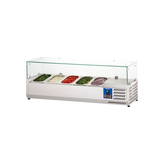 Starline Pizzakühlaufsatz mit Glasabdeckung, 5x GN1/4, 1200x335x440 mm (BxTxH)