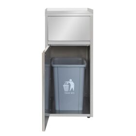 Edelstahl-Mülleimer / Müllboxmit Einwurfklappe, 60 Liter,500 x 530 x 1200