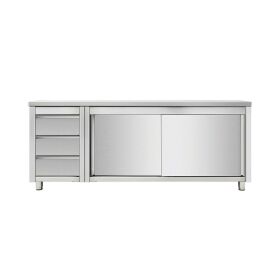 Work cabinet with sliding doors and drawer unit left, 1600 x 700