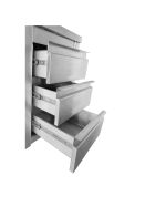 Arbeitsschrank mit Schiebetüren und Schubladenblock links, mit Aufkantung, Edelstahl - 1600 x 700 x 850