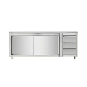 Work cabinet with sliding doors and drawer unit right, 1600 x 700