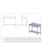 Stainless steel worktable, with upstand, 150 x 60