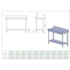 Stainless steel worktable, with upstand, 180 x 60