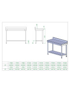 Stainless steel worktable, with upstand, 70 x 60