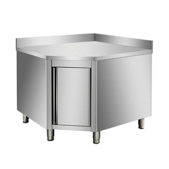 Stainless steel work cabinet, with upstand, corner module 700 mm depth