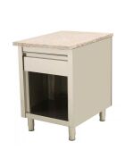 Stainless steel cash desk, pink-grey granite, with wooden cladding, 40 x 82 (old THASR48)