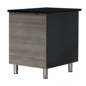 Stainless steel cash desk, Star Galaxy black granite, with wooden cladding, 60 x 82