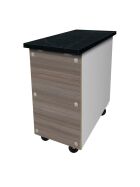 Stainless steel cash desk, Star Galaxy black granite, with wooden cladding, 80 x 82