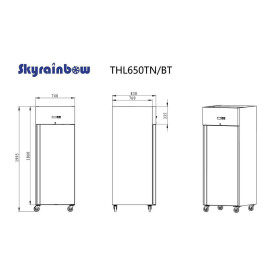 Stainless steel refrigerator with glass door, capacity 610 liters, GN2/1