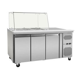 Refrigerated counter with glass top and worktop
