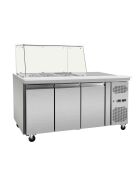 Refrigerated counter with glass top and worktop