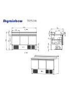 Saladette/preparation table 3 doors, under-counter refrigeration, 137x70