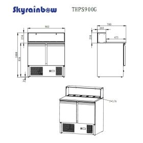 Pizza saladette 2 doors, square glass top, 90 x 70