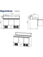 Pizza saladette 3 doors, square glass top, 137 x 70