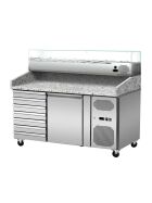 Pizza cooling table, pink-grey granite, 1 door, 7 uncorked drawers, 151 x 80 GN1/4 cooling top with glass