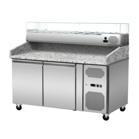 Pizza cooling table, granite pink-grey, 2 doors, 151 x 80 Cooling top GN1/4 with glass