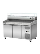 Skyrainbow PizzaKühltisch Granitplatte, 2 Türen, -2° bis +8° C, 1510x800x860mm, mit Kühlaufsatzvitrine 7x GN1/4 mit Glasaufsatz