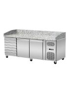 Pizza cooling table, pink-grey granite, 2 doors 7 uncorked drawers, 203 x 80 GN1/3 cooling top with glass