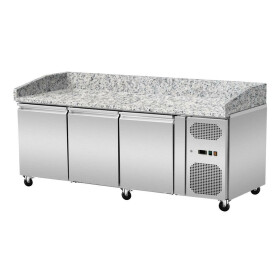 Pizza cooling table, granite pink-grey, 3 doors, 203 x 80 Cooling top GN1/4 with glass