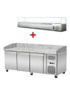 Pizza cooling table, granite pink-grey, 3 doors, 203 x 80 Cooling top GN1/4 with glass