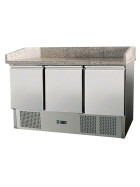 Pizza table 3 doors, with under-counter cooling, 140 x 70 Cooling top GN1/4 with glass