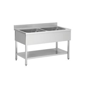 Stainless steel sink unit, two basins, center, 100 x 70