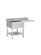 Stainless steel sink center, one bowl left, 120 x 60