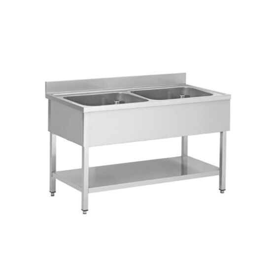 Stainless steel sink unit, two basins, center, 120 x 70