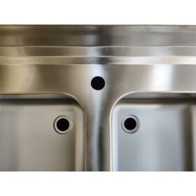 Stainless steel sink unit, two bowls left, 140 x 60