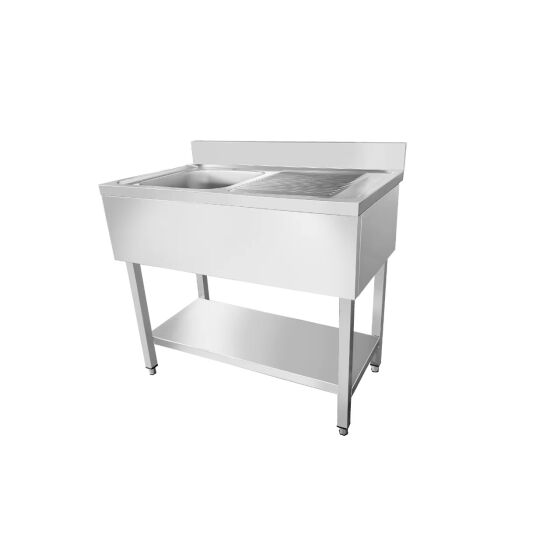 Stainless steel sink unit, one bowl left, 140 x 70