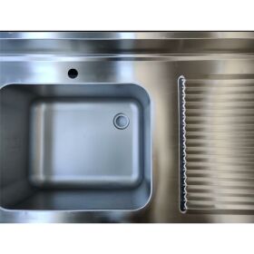 Stainless steel sink center, one bowl left, 140 x 70