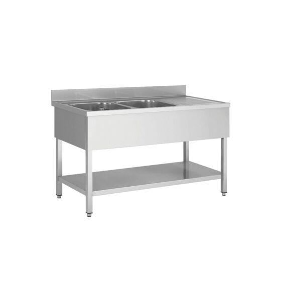 Stainless steel sink unit, two bowls left, 180 x 60