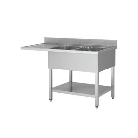 Stainless steel sink center, two bowls right, 180 x 70