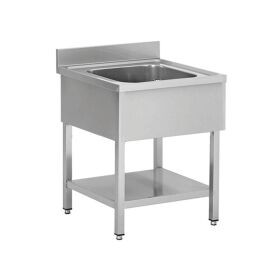 Stainless steel sink unit, one bowl center, 70 x 60
